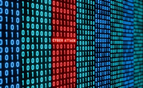  Cyber attack warning sign, binary code with red signal, cyber crime. Cybe... Stock Photos