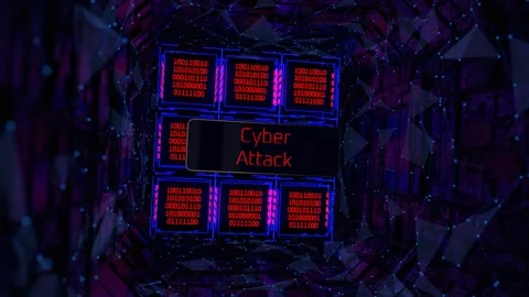 Cyber attack warning sign on virtual digital screen. Stock Footage 272683717
