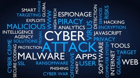Cyber attack word tag cloud. loop able, blue variant. Stock Footage 77049763