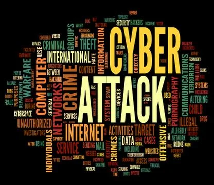 Cyber attack in word tag cloud Stock Illustration