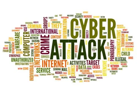 Cyber attack in word tag cloud Stock Illustration