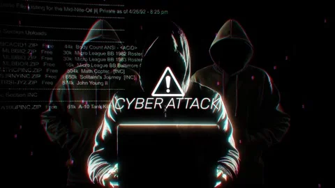 Cyber Attack words of hacking screen in technology Stock Footage 343023008
