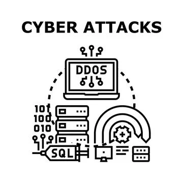 Cyber attacks and data protection concept illustration Stock Illustration
