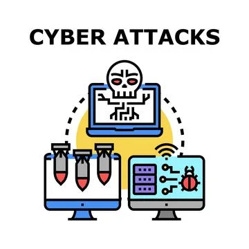 Cyber attacks concept illustrating digital network security threats Stock Illustration