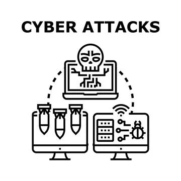 Cyber attacks concept illustrating digital network security threats Stock Illustration