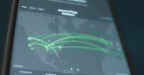 Cyber attacks in real time displayed on digital map Stock Footage 321754154