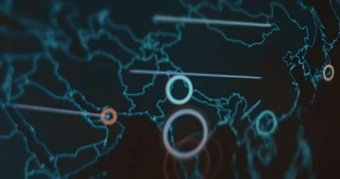 Cyber attacks towards India, China and Japan displayed on the real time digital Video stock 321759376