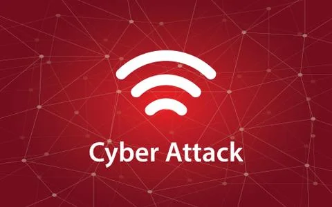 Cyber attacks white text illustration with constellation map on red background Stock Illustration