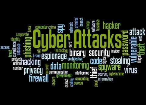 Cyber Attacks, word cloud concept Illustrazione stock