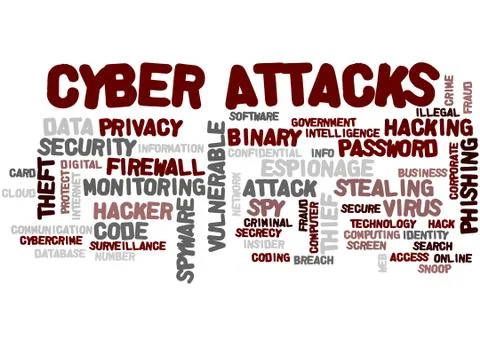 Cyber Attacks, word cloud concept Illustrazione stock