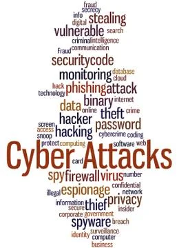 Cyber Attacks, word cloud concept Illustrazione stock