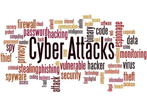 Cyber Attacks, word cloud concept Illustrazione stock