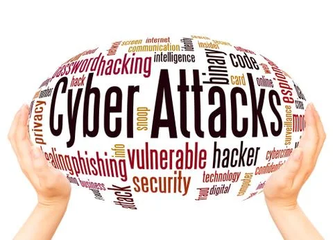 Cyber Attacks word cloud hand sphere concept Illustrazione stock