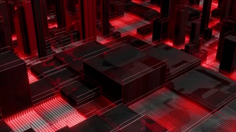 Cyber Blocks Circuit Grid City Loop Animation Stock Footage 313997778