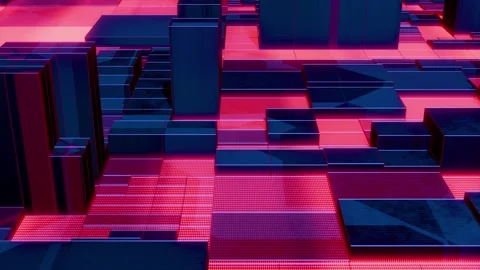 Cyber Blocks Circuit Grid City Loop Animation Stock Footage 313997804