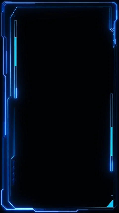 Cyber blue interface border visual neon frame, empty black display area, sleek d Stock Footage 340410284