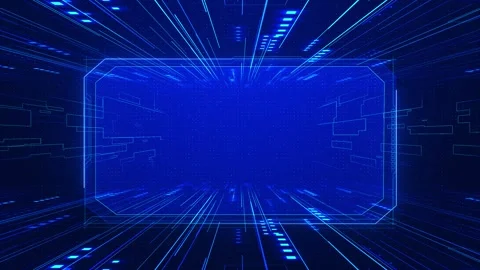 Cyber blue interface tunnel visual bright cyan data streaks, transparent central Stock Footage 340571021
