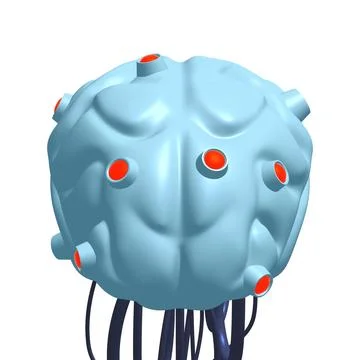 Cyber brain wired neural network. Robotic eternal organ. Cyborg brain Stock Illustration