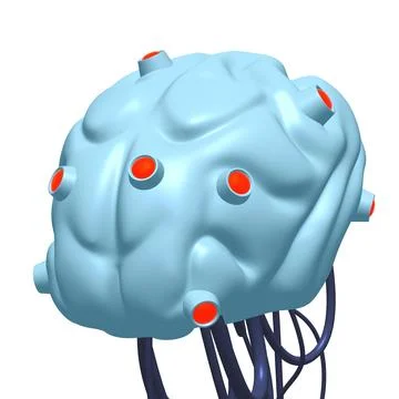 Cyber brain wired neural network. Robotic eternal organ. Cyborg brain Stock Illustration