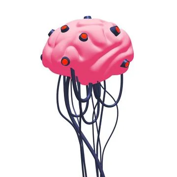 Cyber brain wired neural network. Robotic eternal organ. Cyborg brain Illustrazione stock