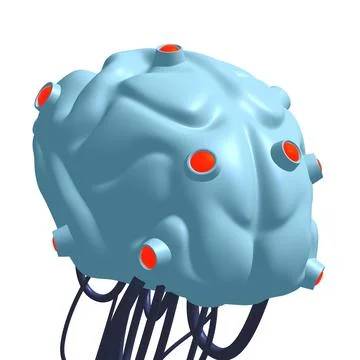 Cyber brain wired neural network. Robotic eternal organ. Cyborg brain Stock Illustration