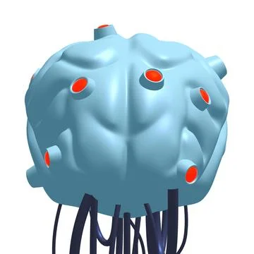 Cyber brain wired neural network. Robotic eternal organ. Cyborg brain 스톡 일러스트