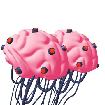 Cyber brain wired neural network. Robotic eternal organ. Cyborg brain 스톡 일러스트