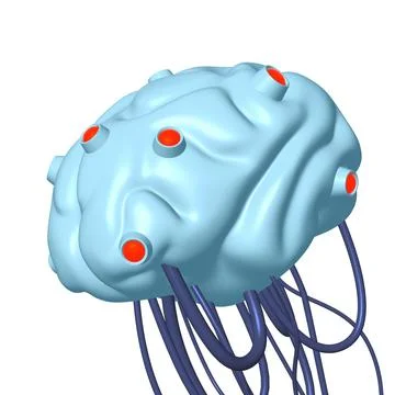 Cyber brain wired neural network. Robotic eternal organ. Cyborg brain Stock Illustration