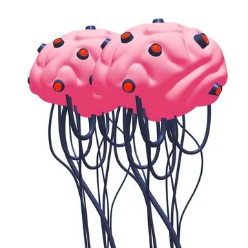 Cyber brain wired neural network. Robotic eternal organ. Cyborg brain Illustrazione stock