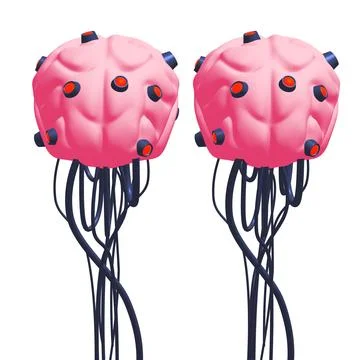 Cyber brain wired neural network. Robotic eternal organ. Cyborg brain Stock Illustration