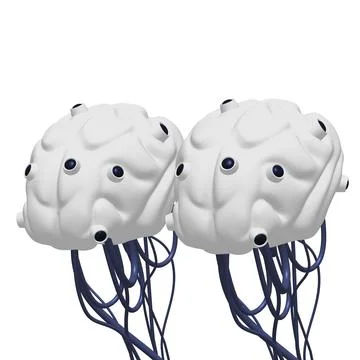 Cyber brain wired neural network. Robotic eternal organ. Cyborg brain Stock Illustration