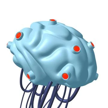 Cyber brain wired neural network. Robotic eternal organ. Cyborg brain Stock Illustration