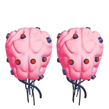 Cyber brain wired neural network. Robotic eternal organ. Cyborg brain Stock Illustration