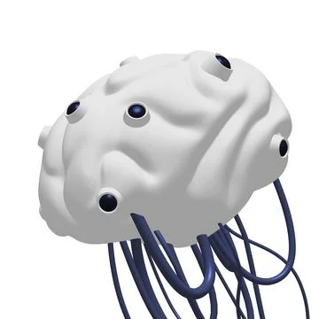 Cyber brain wired neural network. Robotic eternal organ. Cyborg brain Stock Illustration