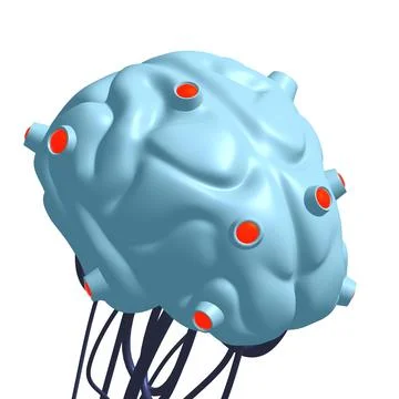 Cyber brain wired neural network. Robotic eternal organ. Cyborg brain Stock Illustration