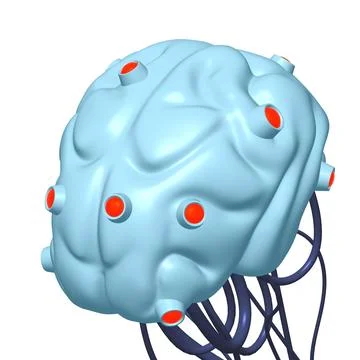 Cyber brain wired neural network. Robotic eternal organ. Cyborg brain Stock Illustration