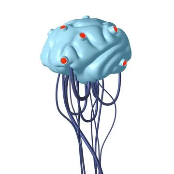 Cyber brain wired neural network. Robotic eternal organ. Cyborg brain Illustrazione stock