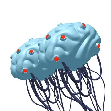 Cyber brain wired neural network. Robotic eternal organ. Cyborg brain Stock Illustration
