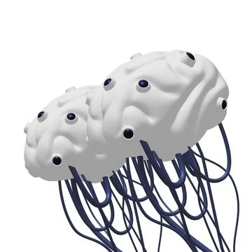 Cyber brain wired neural network. Robotic eternal organ. Cyborg brain Stock Illustration