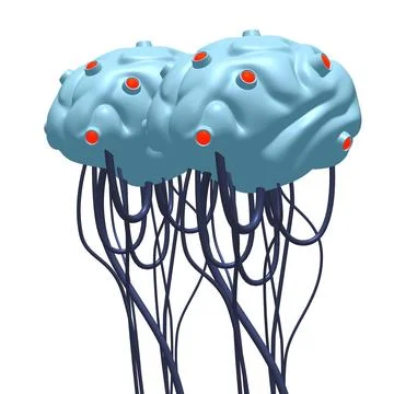 Cyber brain wired neural network. Robotic eternal organ. Cyborg brain Stock Illustration