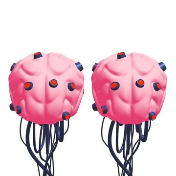 Cyber brain wired neural network. Robotic eternal organ. Cyborg brain Stock Illustration
