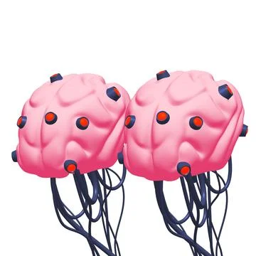 Cyber brain wired neural network. Robotic eternal organ. Cyborg brain Stock Illustration