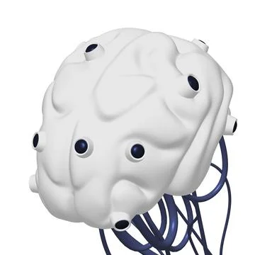 Cyber brain wired neural network. Robotic eternal organ. Cyborg brain Stock Illustration