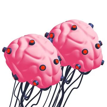 Cyber brain wired neural network. Robotic eternal organ. Cyborg brain Illustrazione stock