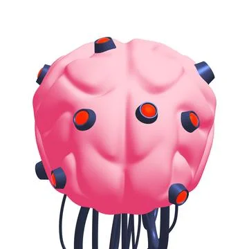 Cyber brain wired neural network. Robotic eternal organ. Cyborg brain Illustrazione stock