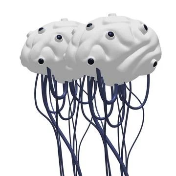 Cyber brain wired neural network. Robotic eternal organ. Cyborg brain Illustrazione stock