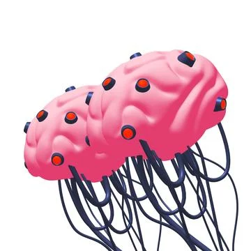 Cyber brain wired neural network. Robotic eternal organ. Cyborg brain 스톡 일러스트
