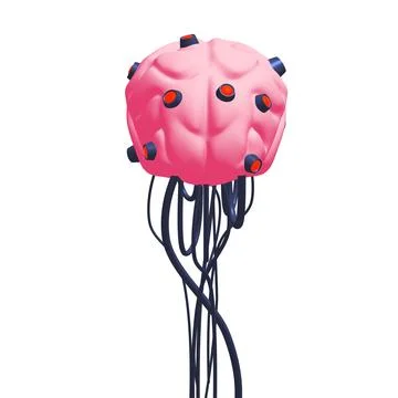 Cyber brain wired neural network. Robotic eternal organ. Cyborg brain Stock Illustration