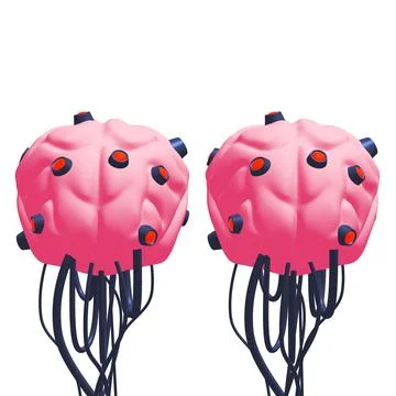 Cyber brain wired neural network. Robotic eternal organ. Cyborg brain 스톡 일러스트