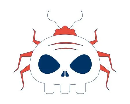 Cyber bug with skull face 2D cartoon object Stock Illustration